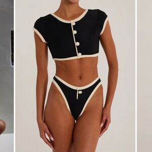 Same Swim The Grace Top and Bottom (RIBBED BLACK/CREAM)
